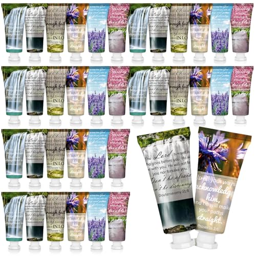 Leelosp 48 Pcs Christian Hand Cream Bulk for Women Bible Verse Hand Lotion Gifts Mini Travel Size Lotion Christian Gifts for Women Skin Dry Bible for Mom Grandma Christmas Holiday