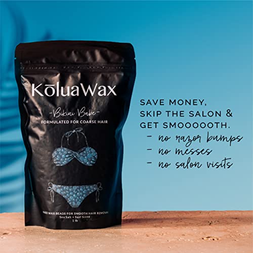 KoluaWax Hard Wax Beads for Hair Removal ? Coarse Hair Formula ? Face, Brazilian, Underarms, Back Chest, Bikini Waxing ? Sea Salt & Surf, 1lb Refill for Wax Warmers & 10 Large Applicator Sticks