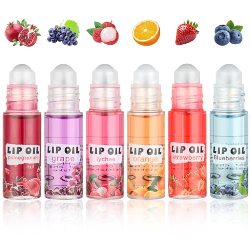 6Pcs Roll On Lip Gloss Set£¬Mini kids Lip Gloss Fruit Flavored£¬Moisturizing Lip Oil Make up for Teens and Girls£¬Hydrating Long Lasting Glossy,Christmas Party Favors Gift£¬Vegan & Cruelty-Free