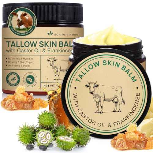 2 Pack Handmade Beef Tallow with Frankincense and Castor Oil Face Balm, 100% Grass-Fed Tallow for Skin Care, Face & Body Moisturizer for Sensitive Skin & Dry Skin Age Defying, Natural Lotion