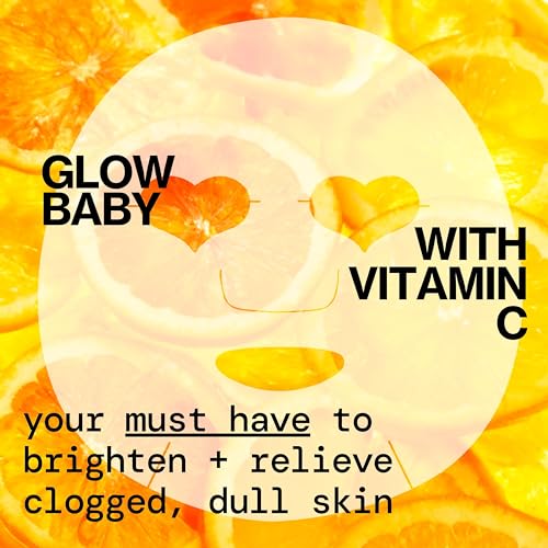 Pacifica Glow Baby Brightening Vitamin C Face Mask 4-Pack ? Hydrating Serum-Soaked Sheet Mask for Glowing Skin, Fights Dullness & Dark Spots, Infused with Aloe & Kelp, 100% Vegan & Cruelty-Free?