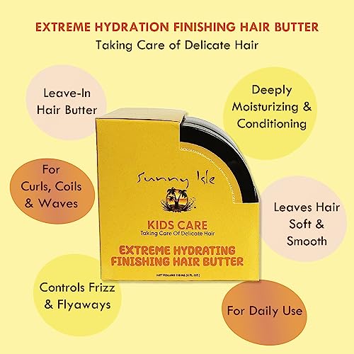 Sunny Isle Kids Care Extreme Hydrating Finishing Hair Butter - Gentle Care, Frizz Control - 4 oz