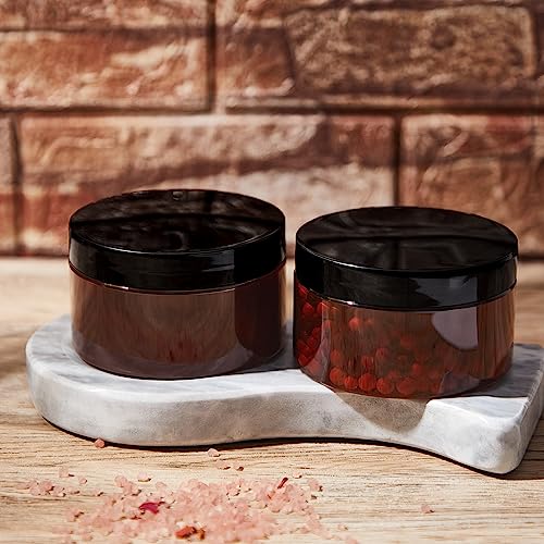 Dandat 24 Pcs 8 oz Plastic Jar Container with Lid and Label Refillable Empty Round Amber PET Cosmetic Sample Slime Containers for Lotion, Cream, Ointments, Body Butter, Makeup, Travel Storage