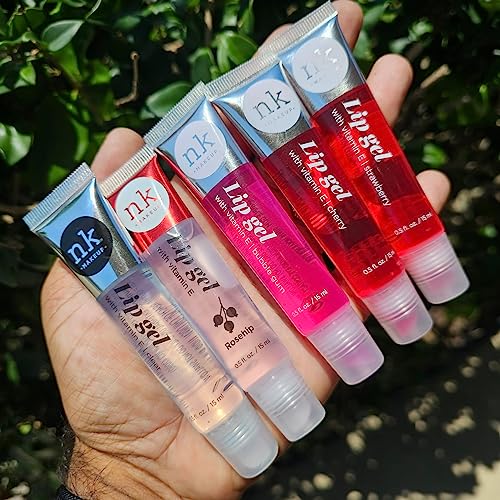 The Make-Up Artist Project 5 Pack Variety Bundle of Lip Gels With Viatmin E - Clear, Rosehip, Strawberry, Cherry, and Bubble Gum Hydrating Lip Glosses