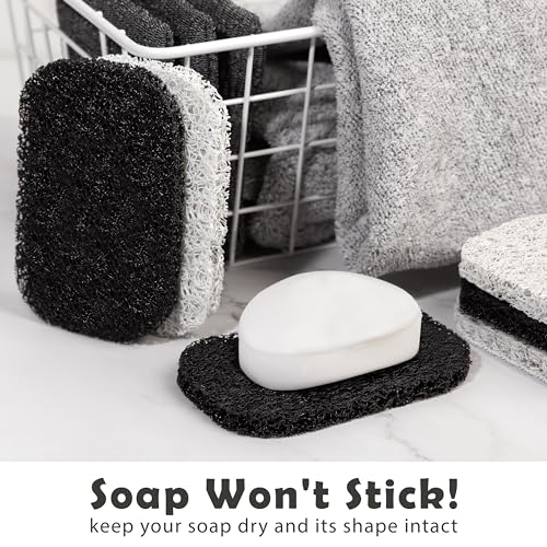 myHomeBody Soap Pocket Squares Exfoliating Pouch, Body Scrubber, Exfoliator Sponge for Bath or Shower, or Leftover Bits Saver, Graphite Gray, 9 Pack + 6 Lift Pads
