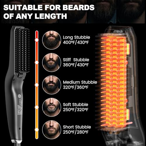 Beard Straightener for Men, 2 in 1 Heated Beard Brush, 6 Temperature Settings LCD Display Anti-scalding Hot Comb for Beard Care Kit for Men Gifts Set