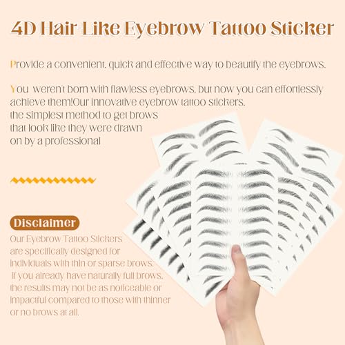 20 Sheets 200 Pairs Eyebrow Tattoo Sticker Waterproof 4D Hair-Like Natural Fake Tattoo Eyebrows Transfers Stickers Peel Off Brows Grooming Shaping Makeup Sticker for Women Girls, Brown