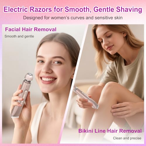 Bikini Trimmer for Women 2-in-1, Dual-Head Electric Razors for Women, IPX7 Waterproof Pubic Hair Trimmer, Facial & Body Electric Shaver, USB Rechargeable, LED Display, Rose Gold