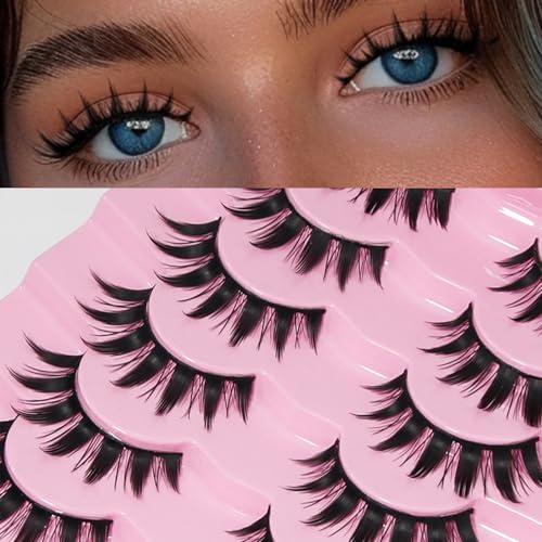 AKARA False Eyelashes Faux Mink Fluffy Eye Lashes Cat Eye Natural Look Wispy Lashes 3D Fox Eyelash Extensions 7 Pairs Pack-BN12