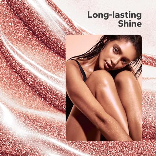 Body Shimmer Oil (4.1 Fl Oz), Body Shimmering, Long-Lasting Moisturizing, Body Oil for Radiant Glow, Glitter Glow Oil, Body & Face Makeup, Rose Gold