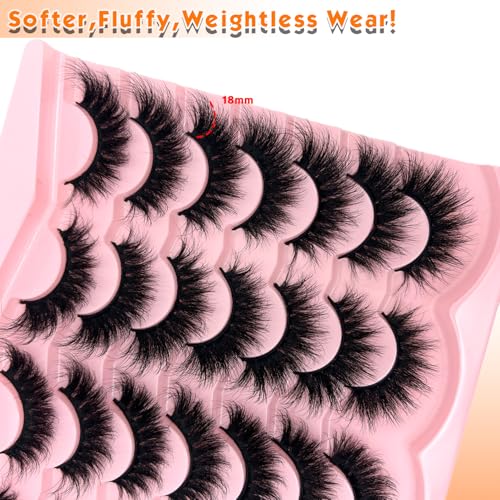 Mink Lashes Strip Cat Eye Wispy D Curl Fluffy Lashes Pack 18mm Long Volume Faux Mink Eyelashes Natural Look 14 Pairs
