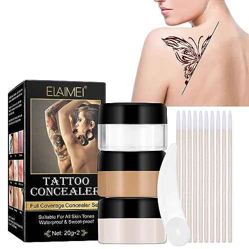 Tattoo Cover Up Makeup Waterproof - 2 Colors Adjustable Tattoo Concealer for Tattoos, Scars, Spots & Vitiligo - Sweatproof Cover Up Concealer for All Skin Tones