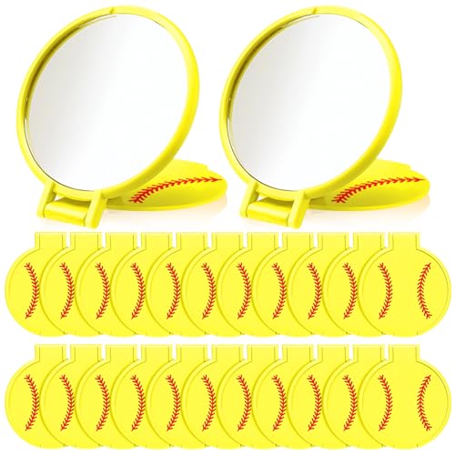 24 Pcs Softball Compact Mirror for Softball Gifts Sport Party Supplies 2.75 Inches Folding Pocket Purse Mirror for Women Makeup Team Accessories Supplies