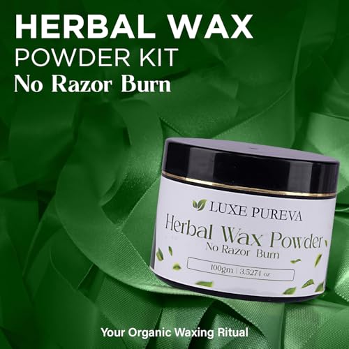 LuxePureva Herbal Hair Removal Kit (Herbal Wax Powder-3.52oz with Applicator Brush and Aloe Vera Gel 50ml)