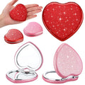 10 Pcs Red and Pink Heart Shaped Compact Mirror 1x/2x Magnifying Double-Sided Pocket Mirror for Purse, Cute Glitter Travel Makeup Mirrors Valentine's Day Gifts for Her, Travel Essentials