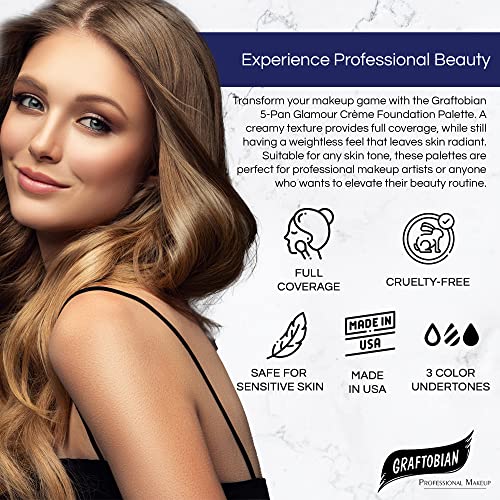 Graftobian HD Glamour Cr?me Foundation Palette (Warm #3) - High Definition 5 Color Makeup Palette, Cream Based Foundation Concealer and Contour Palette, Full Coverage - Medium/Dark Warm Skin Shades
