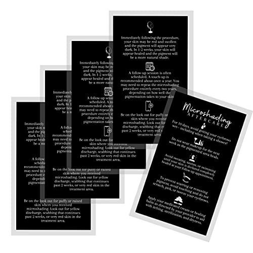 Microshading Aftercare Card | 50 Pack | 2x3.5" inches Business Card Size | Brow PMU Brow Artist Powdered Brow | Black with White Design