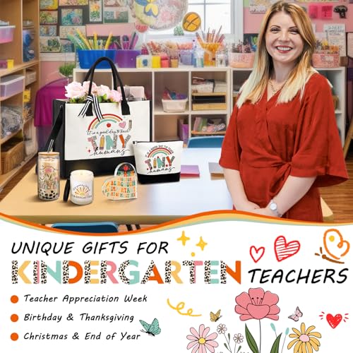 5 Pcs Kindergarten Teacher Gift Kindergarten Teacher Appreciation Gifts Tote Bag Teachers Day Gift Include Tote Bag Glass Cup Acrylic Puzzle Plaque Makeup Bags Scented Candle