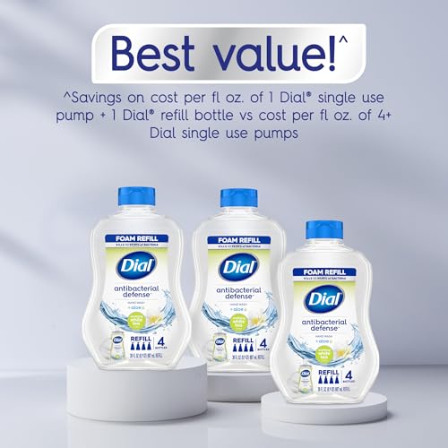 Dial Antibacterial Defense Foaming Hand Soap + Aloe, Soothing White Tea, 30 Fl Oz Hand Soap Refill (Pack of 4), Dermatologist-Tested, Gentle on Skin