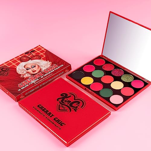 KimChiChic Beauty Cherry Chic Eyeshadow Palette - 12 Ultra Pigmented Shades, Shimmer, Matte & Glitter Finishes, Talc Free & Infused with Vitamin E, Cruelty Free, Sex Kitten, 0.68oz