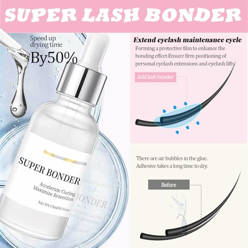 Super Lash Bonder Lash Glue Primer for Eyelash Extensions Kit Instant Cure Adhesive Companion 5 IN 1 Professional Use Only Lash Extension Supplies with Brush Tweezers Applicator