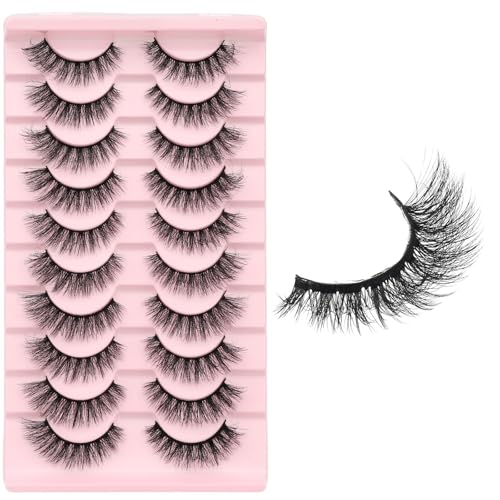 Cat Eye False Eyelashes ? Natural Look, Wispy & Lightweight Glue-On Lashes, Reusable Fake Eyelashes for Everyday & Party Makeup (10 Pairs)