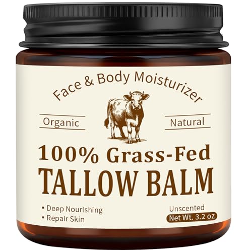 Veakoo Beef Tallow for Skin & Face, Organic Grass Fed Beef Tallow Balm, Unscented Natural Tallow Face Moisturizer, Body Butter, Moisturizing Cream for Women Men, Nourish Soothe Dry Skin