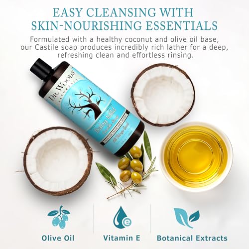 Dr. Woods Unscented Baby Mild Liquid Castile Soap - Gentle Cleanser with Organic Shea Butter, Natural Soap for Sensitive Skin - Paraben, Sulfate, and Phthalate Free - 32 Fl Oz
