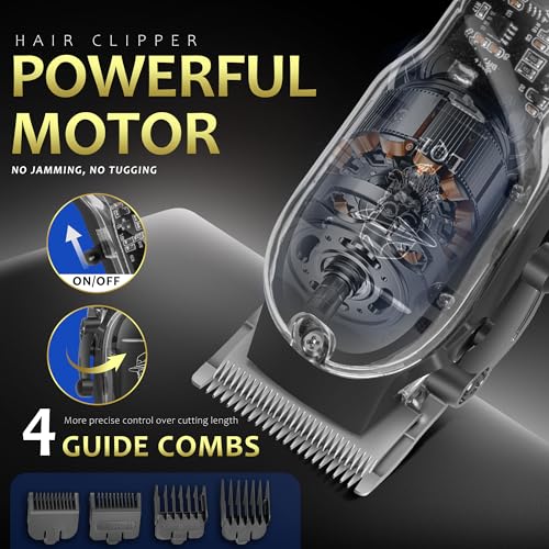 Hair Clippers for Men with LED Display, Beard Trimmer Set, 5-Piece Professional Grooming Kit Includes Hair Clipper, Beard Shaver, Nose Trimmer, Detail Trimmer & Foot Grinder for Home Use