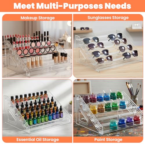 2 Pack 7 Tier Oil Nail Polish Display Rack Sunglass Essential Nail Polish Organizers Acrylic Makeup Oils Ink Storage 84 Bottles Nails Polishs Large Capacity No Tool Needed Assembly Clear