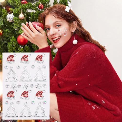 3Pack Christmas Face Rhinestone Sticker Self Adhesive Gems Stick on Christmas Tree Santa Face Jewels Tattoo Stickers Crystal for Body Nails Crafts Makeup Winter Holiday Xmas Decoration