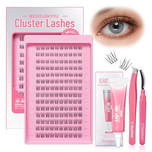 Beetles Lash Clusters Kit Natural Eyelash Clusters Kit 140pcs Individual Lash Extension Kit 9-16mm False Eyelash Extension Kit Lash Clear Adhesive, Brush and Tweezers DIY Lash Kit Sincerity KNS002