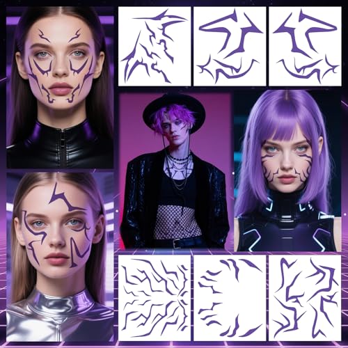 6 PCS Rumi Cosplay Temporary Tattoos Realistic Waterproof Purple tattoo Stickers for Cosplay Party Festival Photoshoot Halloween Makeup (Purple)