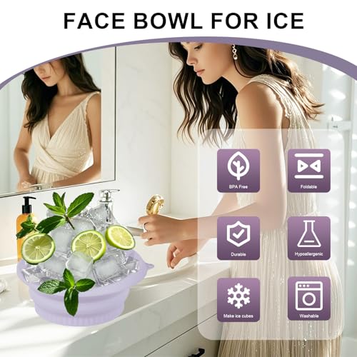 Face Bowl for Ice with Built-In Ice Tray, Face Ice Bath Bowl (Silicone), Foldable and Hanging Design, for Easy Storage and Carrying, for Cold Plunge Therapy Portable Spa Tool Home & Travel