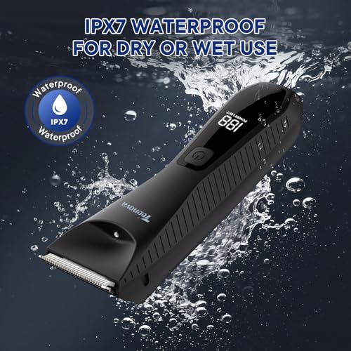 Pubic & Body Hair Trimmer for Men, 2 In 1 Electric Ball Groin Razor Shaver with Ceramic Blade, No Nick Mens Grooming Kit for Wet/Dry Use, Cordless Charging Body Groomer with Led Display, Black