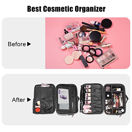 JOURMON Travel Makeup Train Case,Large Capacity Cosmetic Bags for Women,Portable Makeup Bag Organizer with Adjustable Dividers & Shoulder Strap (Crocodile Pattern Black,Medium)