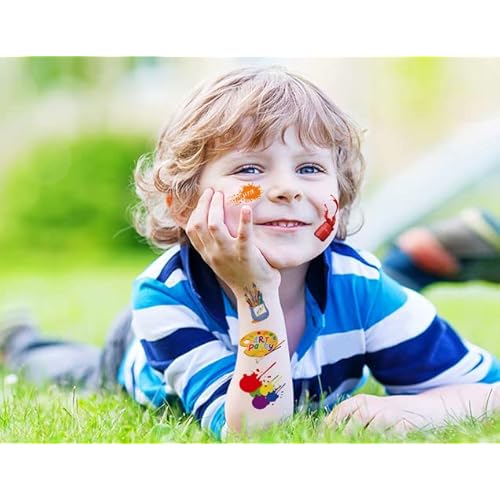 Art Temporary Tattoo Paint Birthday Party Favors Decorations Art Birthday Party Tattoos Stickers Favors Creative Party Supplies for Kids Girls Boys Gifts Classroom School Prizes 24 Sheets (144PCS)