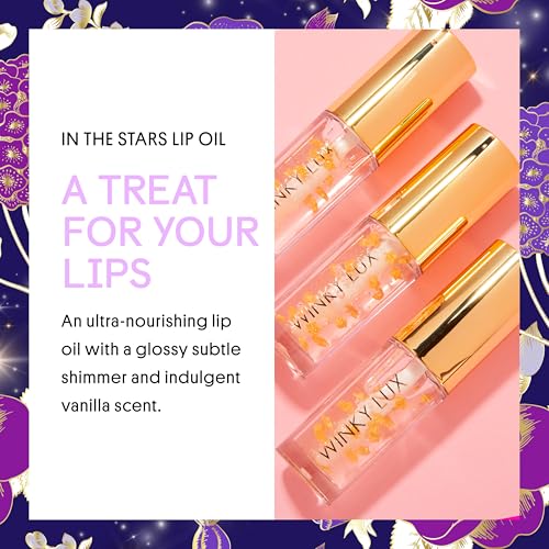Winky Lux In The Stars Lip Oil - Silky Shine & Hydrating Non Sticky Lip Gloss, Infused with Golden Stars & Nourishing Jojoba Oil, with Soft Vanilla Scent