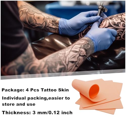 3mm Tattoo Practice Skin 4 Pcs 8x6'' Thick Blank Fake Practice Skin for Tattooing Microblading Beginners and Artists