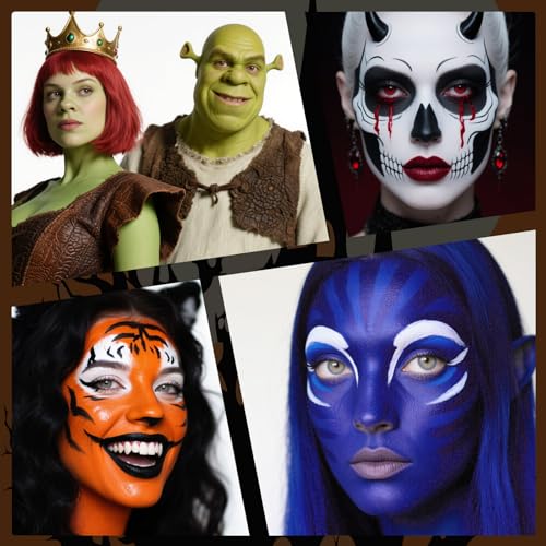 White Black Face Body Paint Stick Set with Translucent Setting Powder and Sponges, Professional Full Coverage Face Painting for Adults Halloween Cosplay SFX Skull Zombie Skeleton Goth Makeup