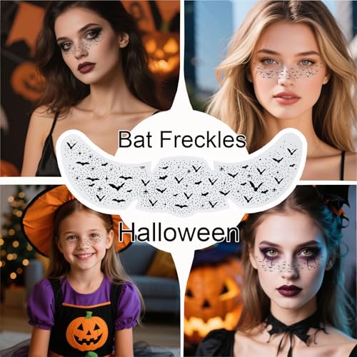 Halloween Bat Freckles Face Tattoos - Halloween Freckles Waterproof Black Bat Temporary Tattoos Patches Gothic Face Paint Makeup Kit for Women & Kids,Party Supplies Decorations Accessory-8Pcs