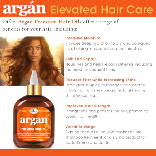 Difeel Premium Argan Hair Oil - Dry Hair Treatment, 7.1 oz