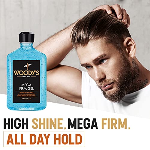 Woody's Mega Firm Hair Gel for Men, Strong Hold, Alcohol-Free, No Flakes, Men's Hair Gel for Strong Hold Styling, Mens Styling Gel - 12 fl oz