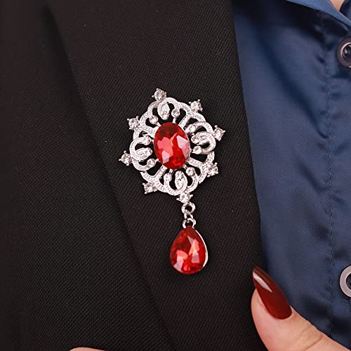 Red Crystal Dangle Drop Small Black Brooch Pin for Unisex Women Men Dress Suit Jewelry