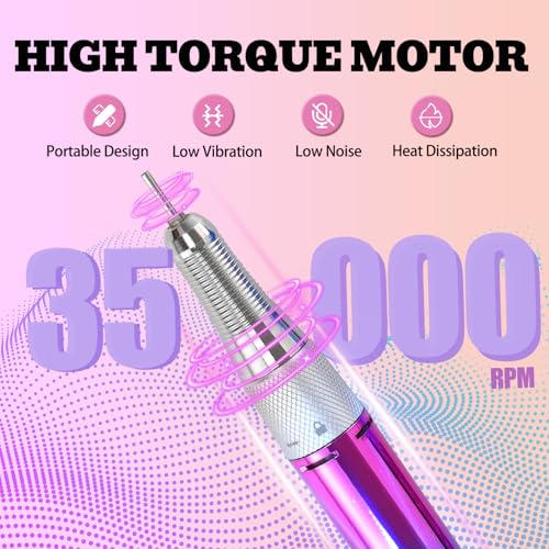 Electric Nail Drill Machine 35000RPM Professional Portable Nail File Cordless Rechargeable Nail Efile for Acrylic Gel Nails Manicure Pedicure Polishing Shape Tools for Salon Home Use Nail Drill(Blue)