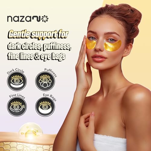 102 Pcs 24K Gold Under Eye Patches for Puffy Eyes, Dark Circles, Bags & Wrinkles with Sodium Hyaluronate - Eye Care Pads for Daily Skincare