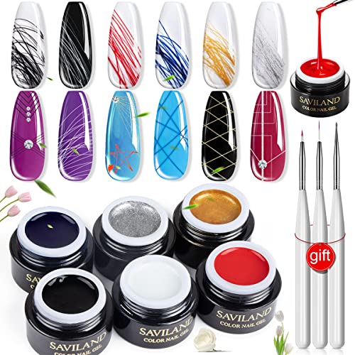 Saviland Builder Nail Gel Set with Nail Drill ? 6 Colors Spider Gel with Nail Art Brushes 3Pcs Hard Gel(VE&VB5&Kerain) Clear Pink Nudes Builder Nail Gel with Lamp Nail Brush for Nail Extension Shaping