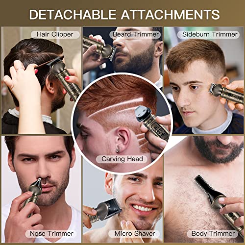 Beard Trimmer Kit Professional Hair Clipper Zero Gapped T-Blade Electric Shaver Razor Nose Body Trimmer for Men Cordless Grooming Kit 7 in 1