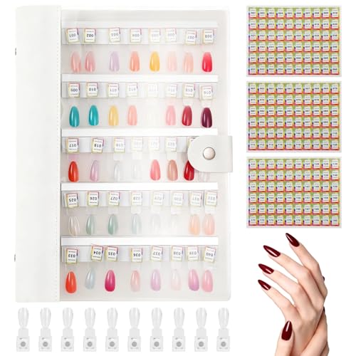180 Colors Nail Swatch Book With Strong Attachment Force, Nail Organizer Storage with Transparent Nails for Gel Polish Showing, False Nail Tips, Salon Nail Art Color Chart, 11 x 8.1 in