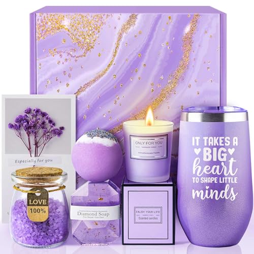Valentines Day Gifts for Teacher, Teacher Appreciation Gifts, Easter Mothers Day Christmas Thanksgiving Gift for Teachers, Back to School Gift - Unique Lavender Spa Basket Set for Women